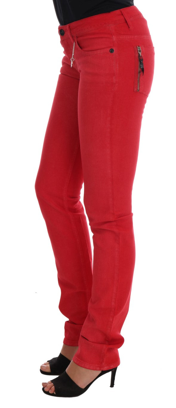Costume National Red Cotton Stretch Slim Women's Jeans