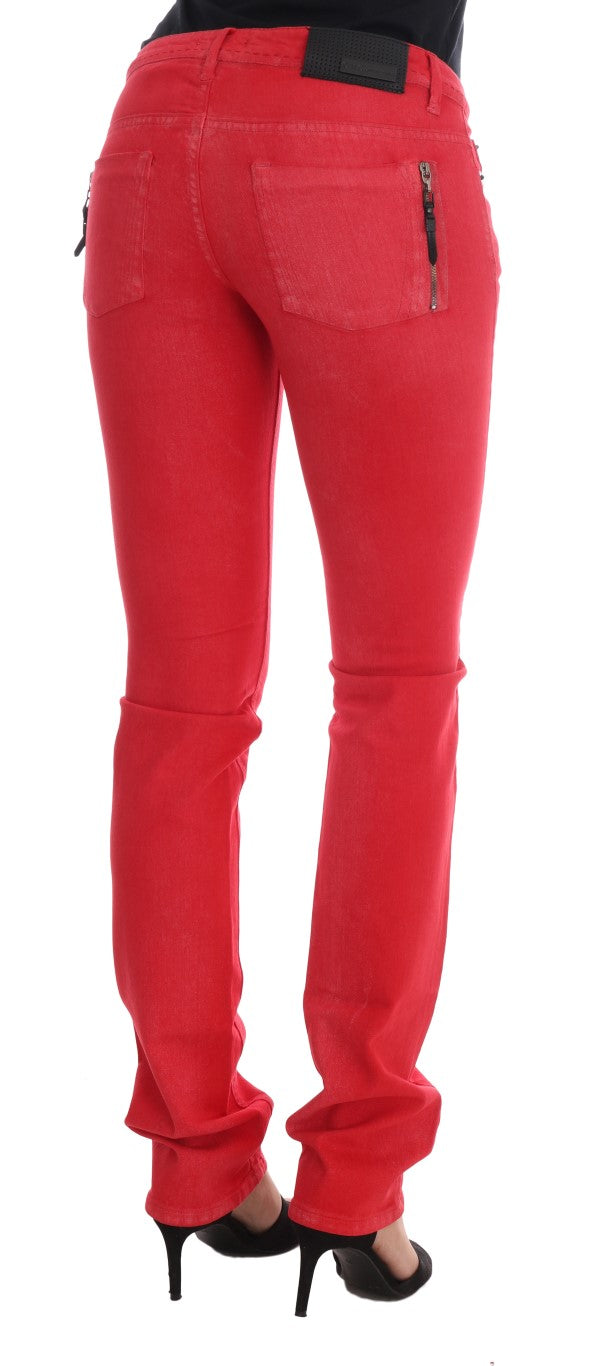 Costume National Red Cotton Stretch Slim Women's Jeans