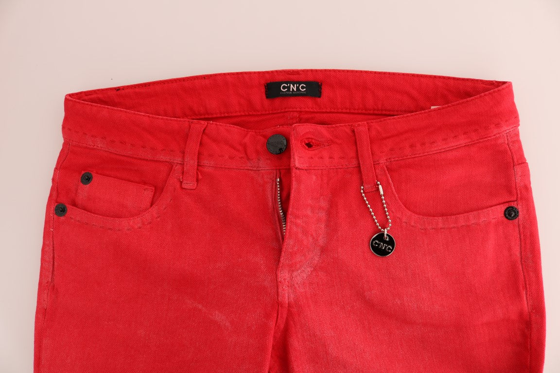 Costume National Red Cotton Stretch Slim Women's Jeans