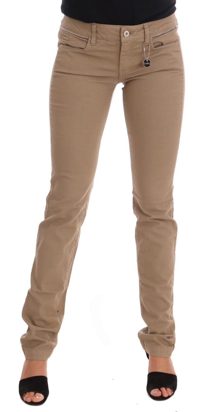 Costume National Beige Cotton Stretch Slim Fit Women's Jeans