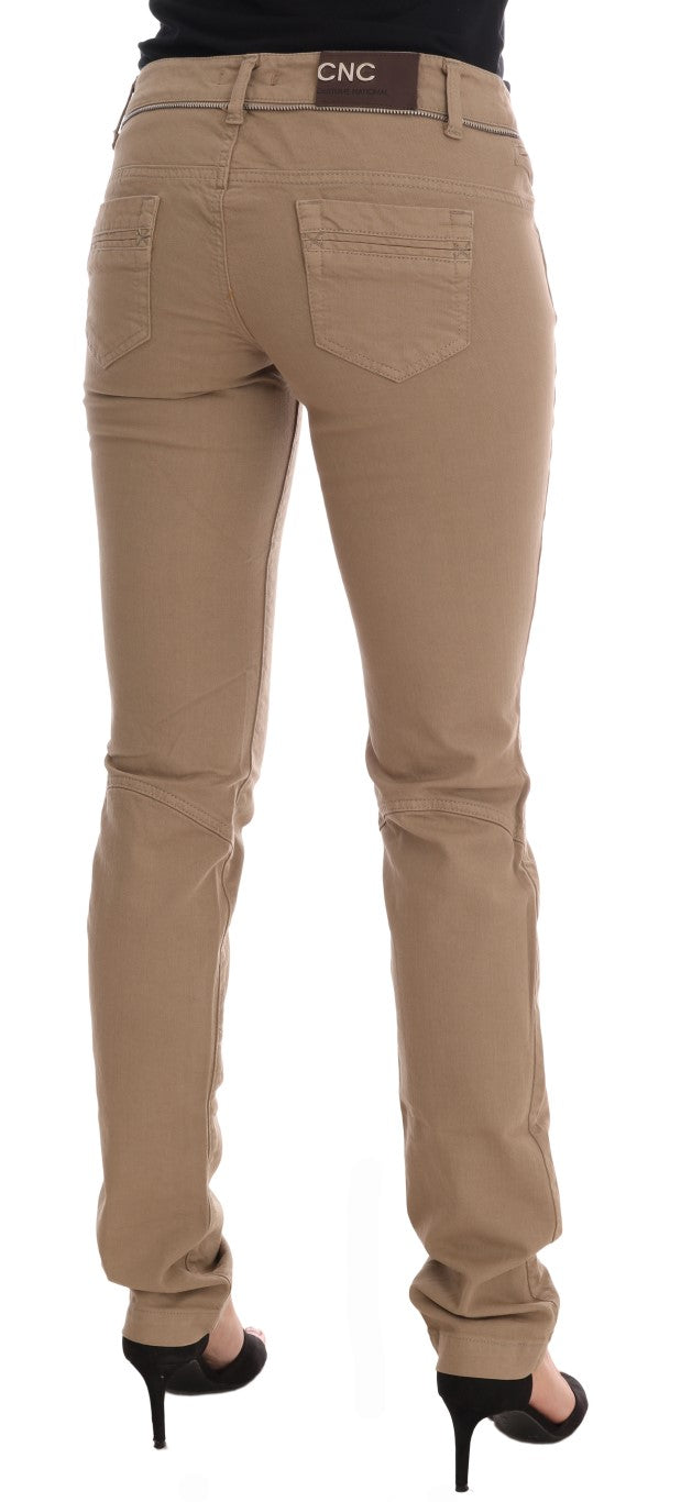 Costume National Beige Cotton Stretch Slim Fit Women's Jeans