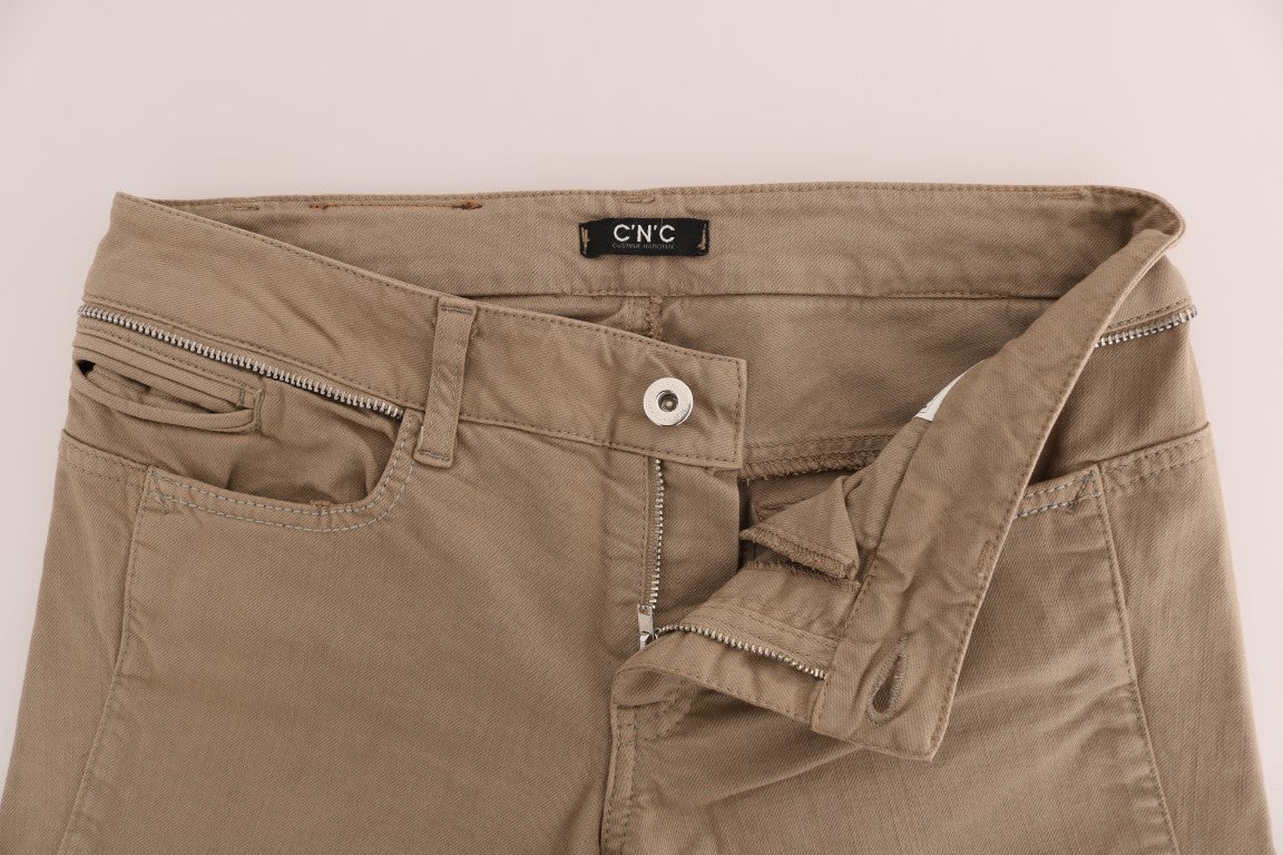 Costume National Beige Cotton Stretch Slim Fit Women's Jeans
