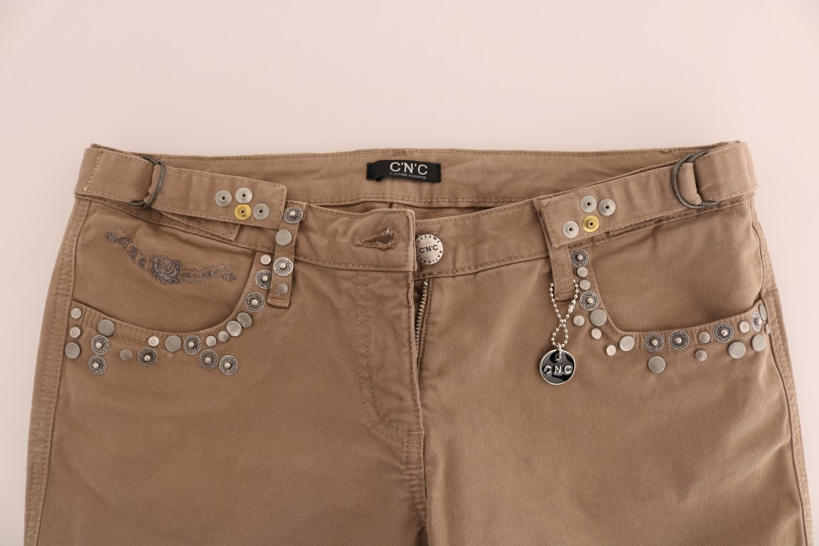 Costume National Beige Cotton Stretch Slim Fit Women's Jeans
