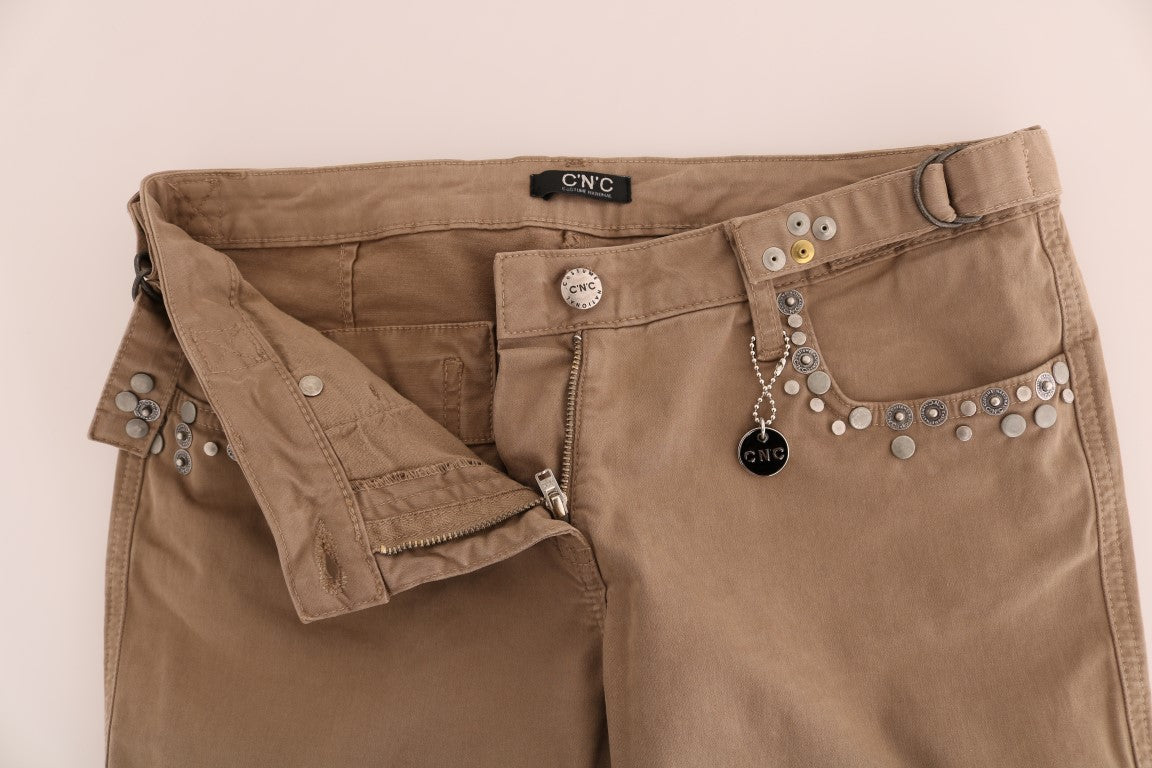 Costume National Beige Cotton Stretch Slim Fit Women's Jeans