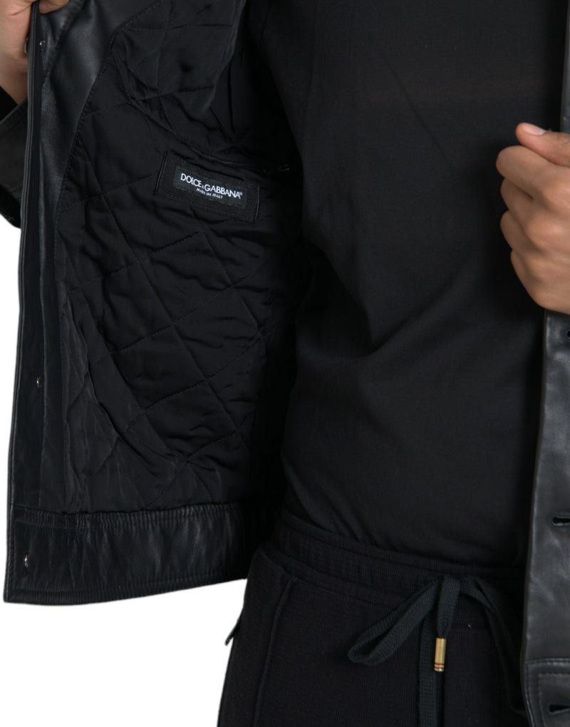 Dolce & Gabbana Black Leather Fur Collar Biker Coat Men's Jacket
