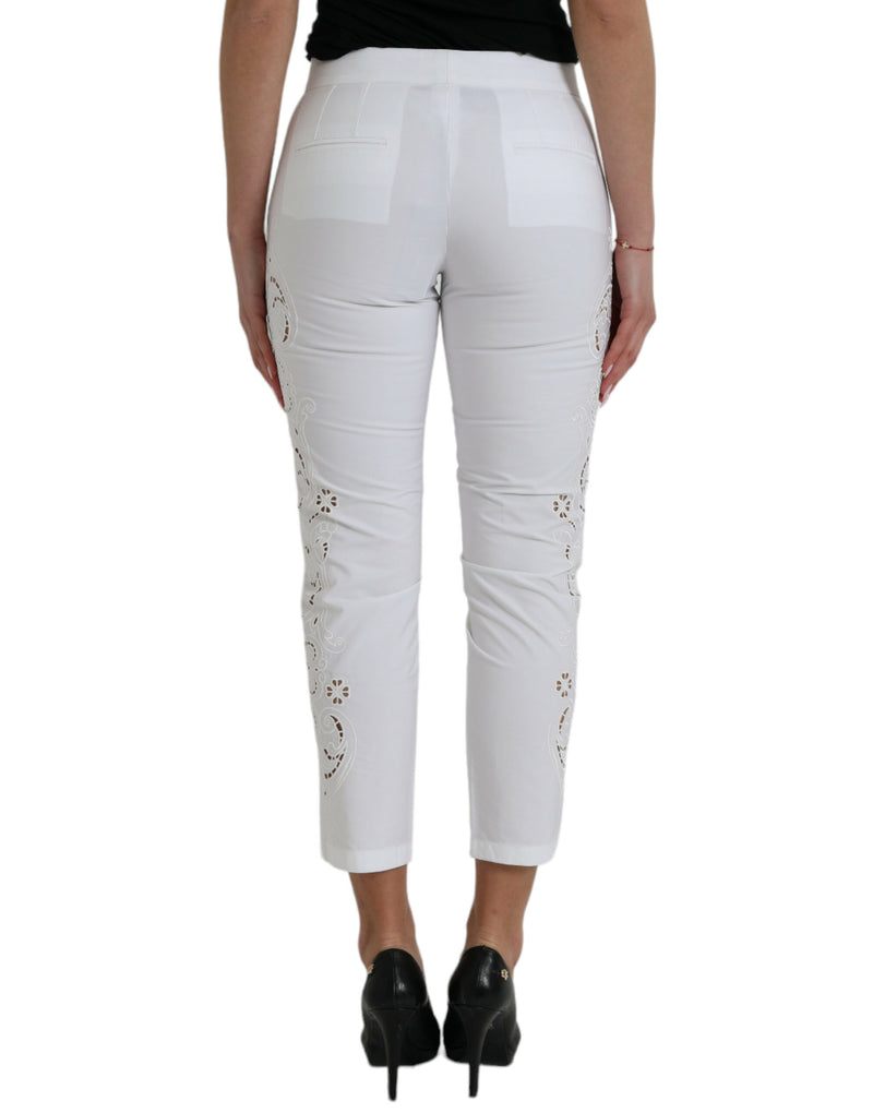 Dolce & Gabbana Elegant White Tapered Mid Waist Women's Pants