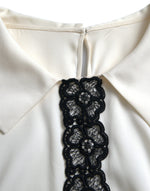 Dolce & Gabbana Elegant Off-White Lace-Trim Silk Women's Blouse
