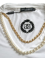 Dolce & Gabbana Elegant White Cotton Tee with Necklace Women's Detail