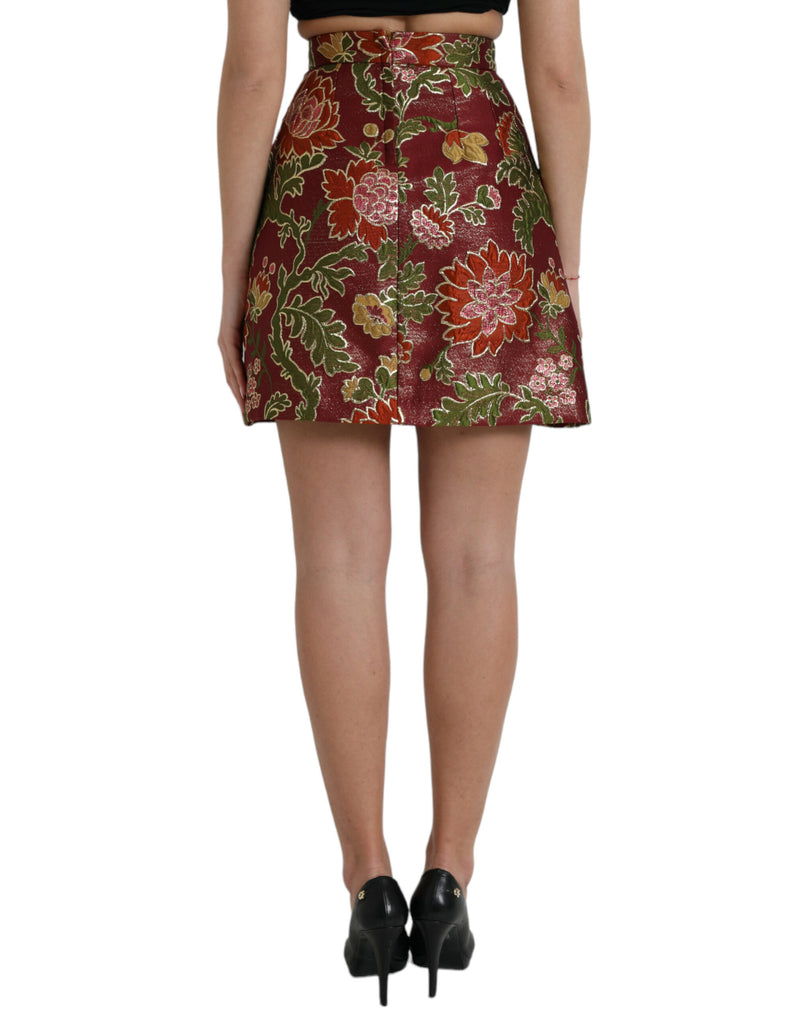 Dolce & Gabbana Maroon Floral Jacquard Mini Women's Skirt