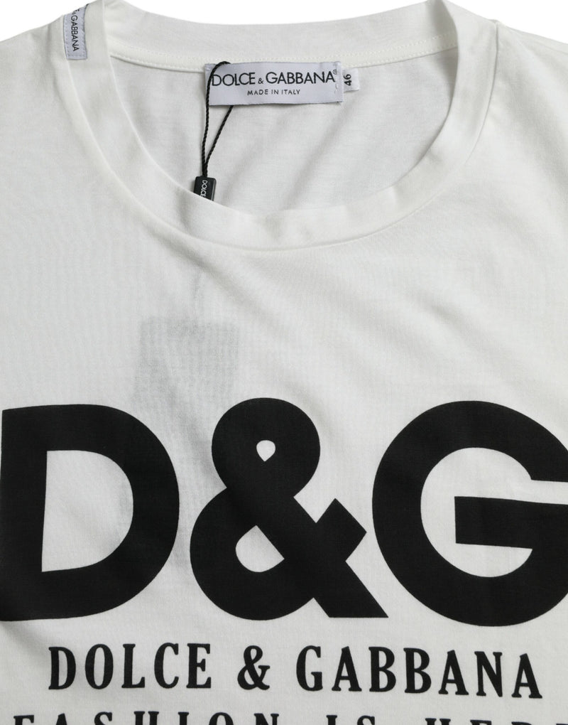 Dolce & Gabbana White Graphic Print Cotton Crew Neck Men's T-shirt