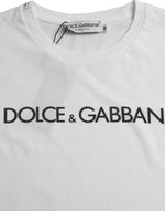 Dolce & Gabbana White Logo Print Cotton Crew Neck Men's T-shirt