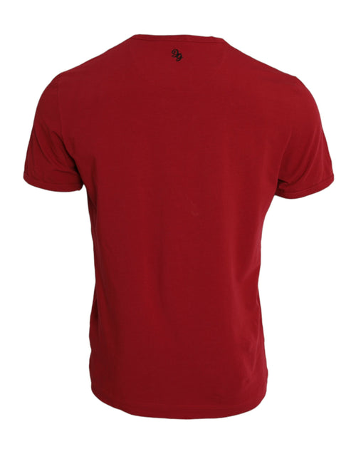 Dolce & Gabbana Red Logo Embroidery Cotton Crew Neck Men's T-shirt