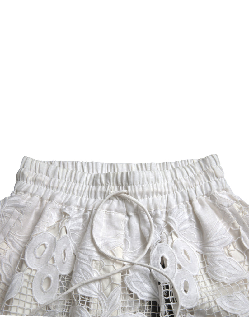 Dolce & Gabbana Chic High-Waisted Lace Shorts in Pure Women's White