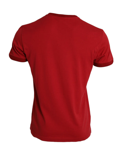 Dolce & Gabbana Red Logo Patch Cotton Crew Neck Men's T-shirt