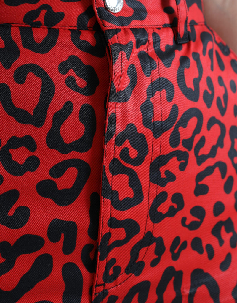 Dolce & Gabbana High Waist Red Leopard Mini Women's Skirt