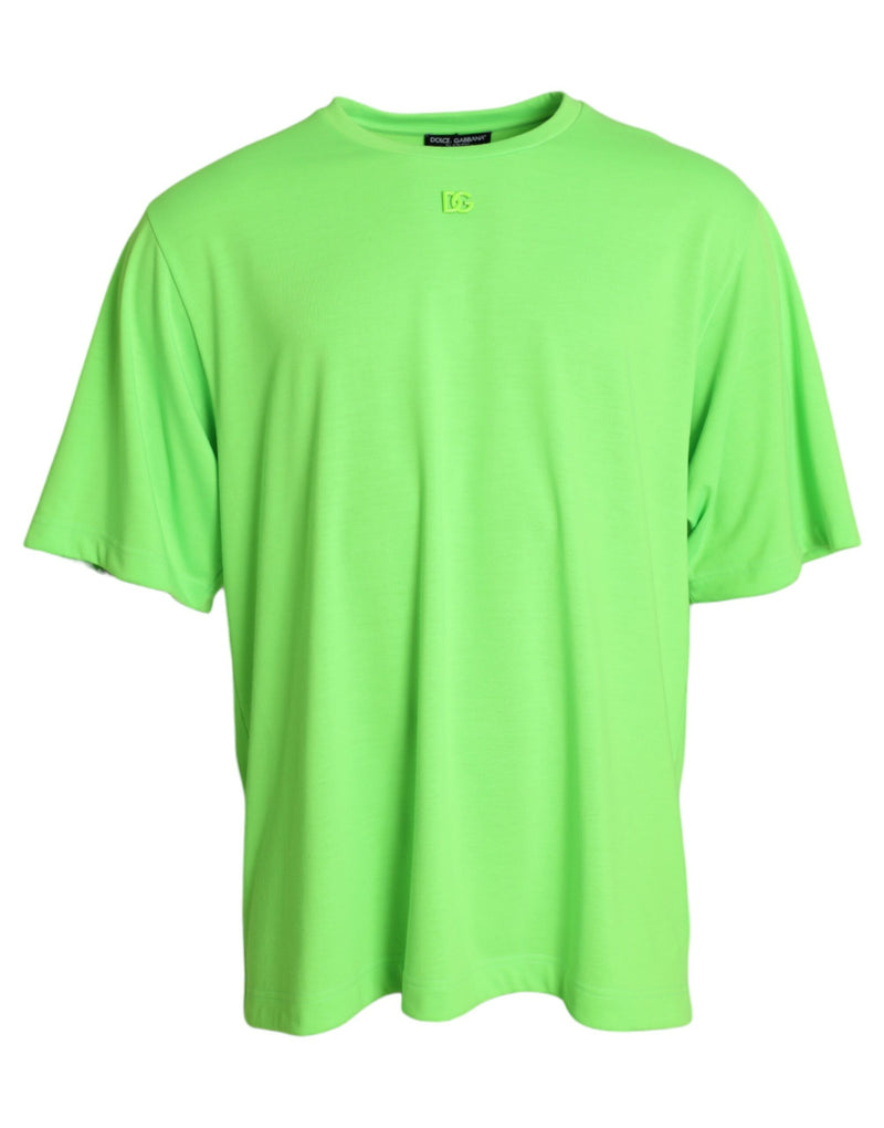 Dolce & Gabbana Neon Green Embossed Logo Crew Neck Men's T-shirt