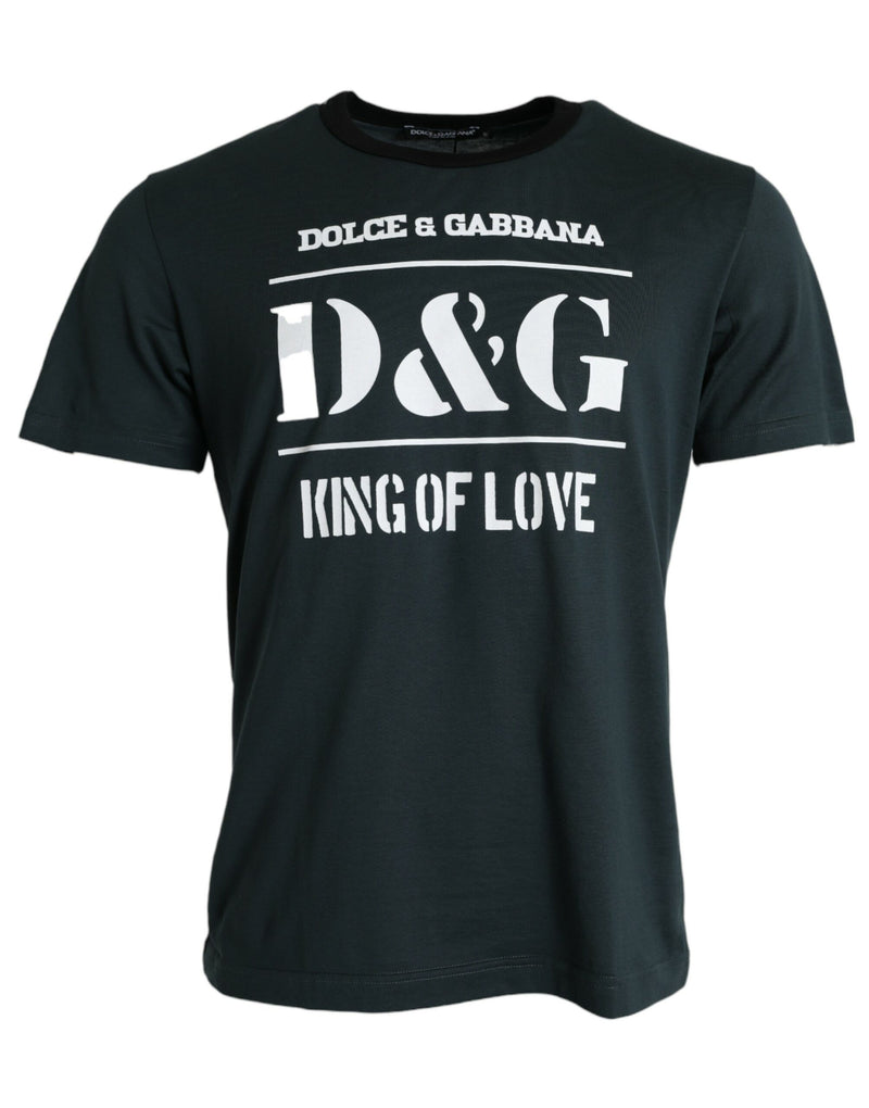 Dolce & Gabbana Blue Graphic Print Cotton Crew Neck Men's T-shirt