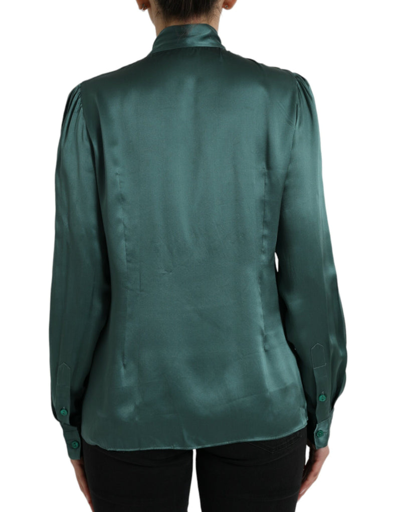 Dolce & Gabbana Elegant Dark Green Silk Blouse Women's Top