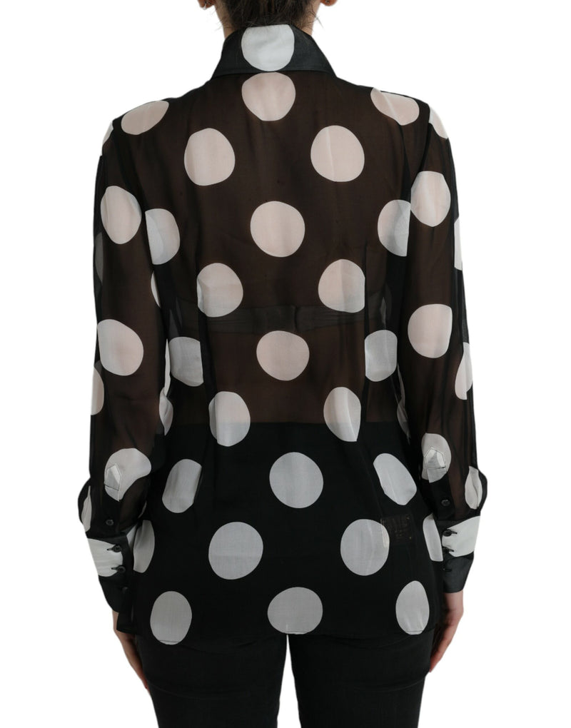 Dolce & Gabbana Silk Collared Button-Up Blouse in Black &amp; Women's White