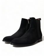Dolce & Gabbana Elegant Black Velvet Mid-Calf Men's Boots