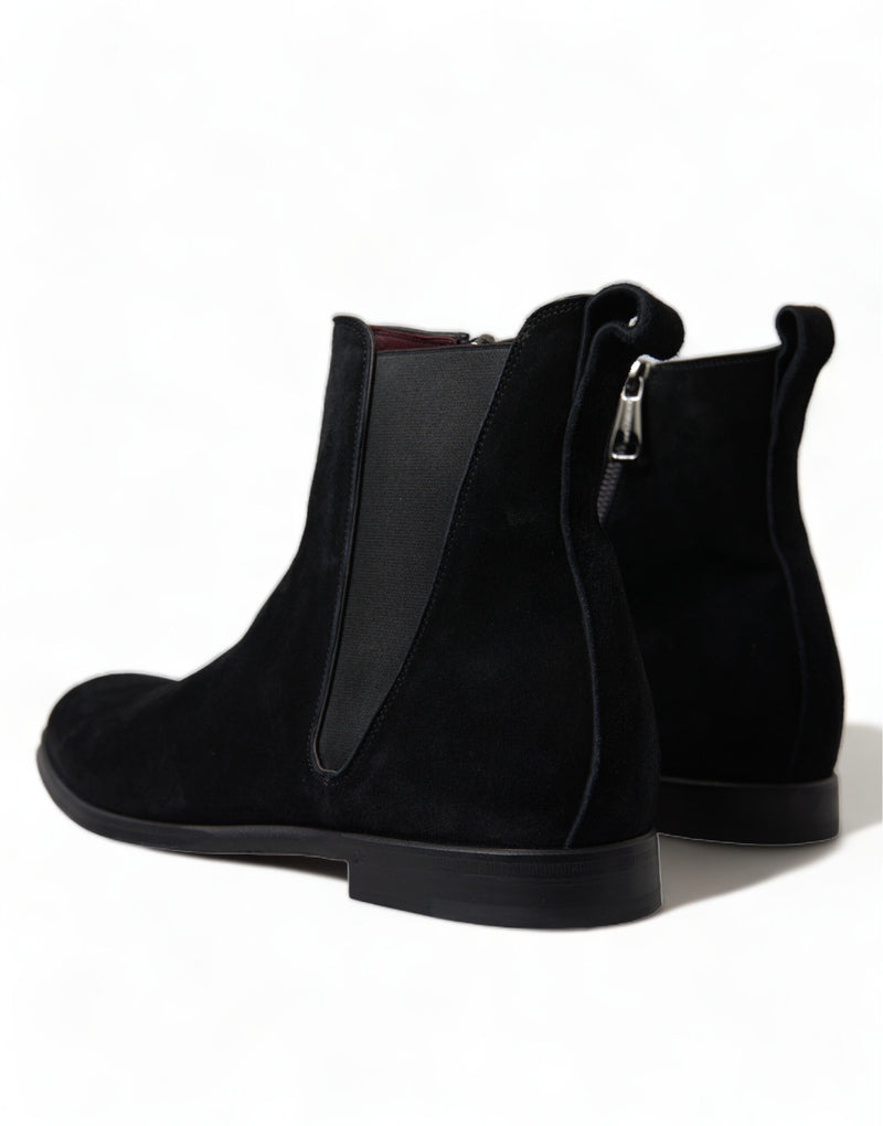 Dolce & Gabbana Elegant Black Velvet Mid-Calf Men's Boots