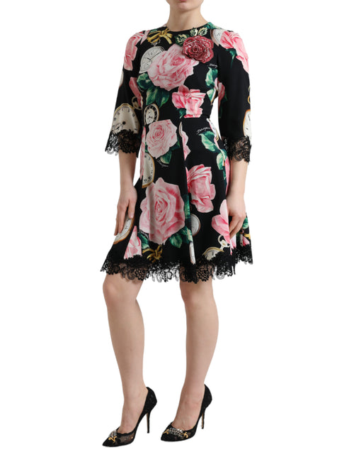 Dolce & Gabbana Enchanting Floral A-Line Dress with Sequined Women's Detail