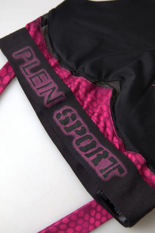 Plein Sport Sleek Black Sports Bra with Fuchsia Women's Accent