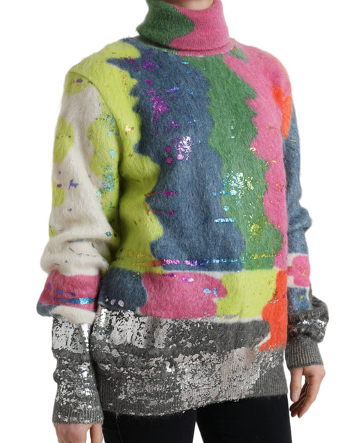 Dolce & Gabbana Multicolor Mohair Stripe Turtleneck Women's Sweater