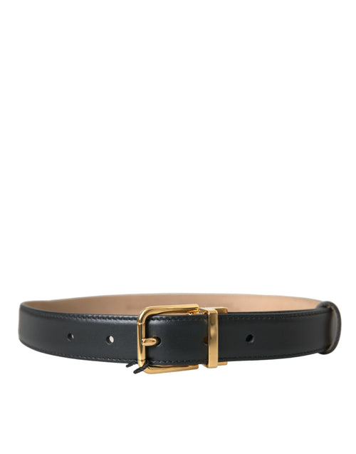 Dolce & Gabbana Black Leather Gold Metal Buckle Belt Men's Men