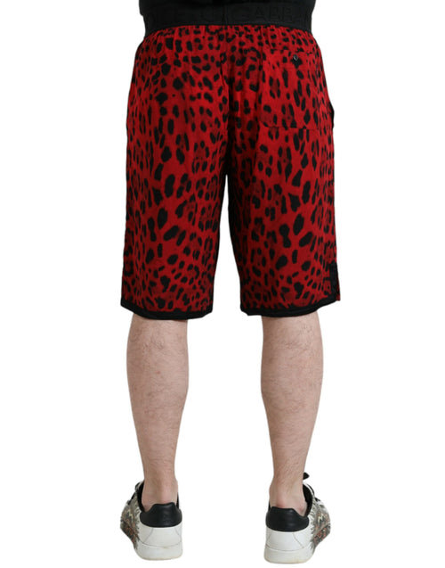 Dolce & Gabbana Red Leopard Print Viscose Bermuda Men's Shorts