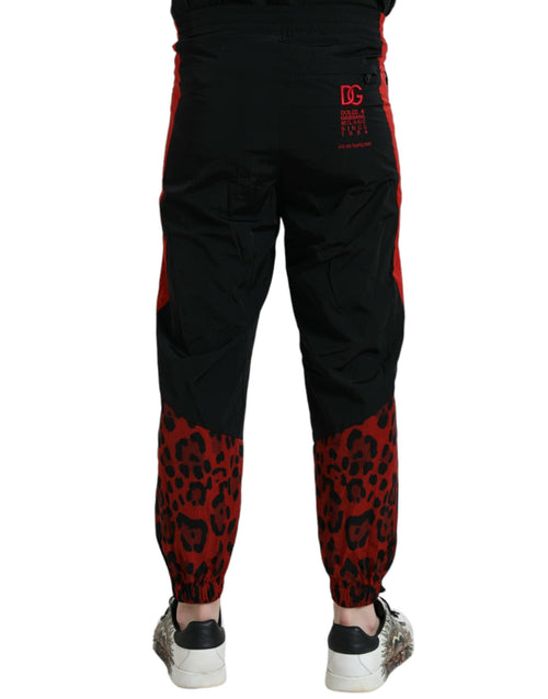 Dolce & Gabbana Black Red Leopard Print Nylon Jogger Men's Pants