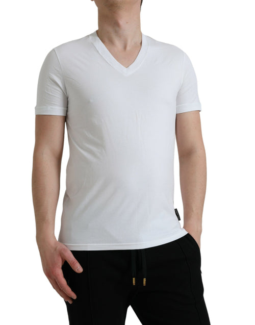 Dolce & Gabbana White Cotton V-neck Short Sleeve Underwear Men's T-shirt
