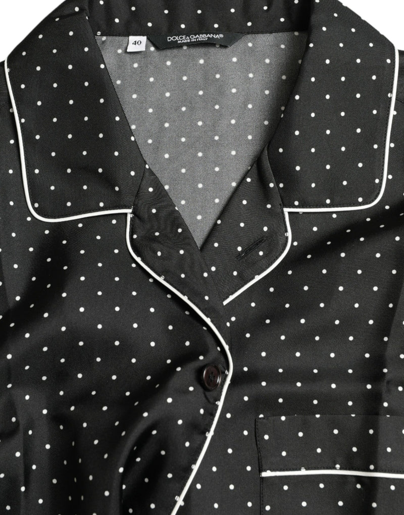 Dolce & Gabbana Black Polka Dot Silk Long Sleeve Men's Shirt