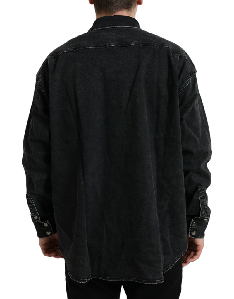 Dolce & Gabbana Black Cotton Long Sleeve Denim Casual Men's Shirt