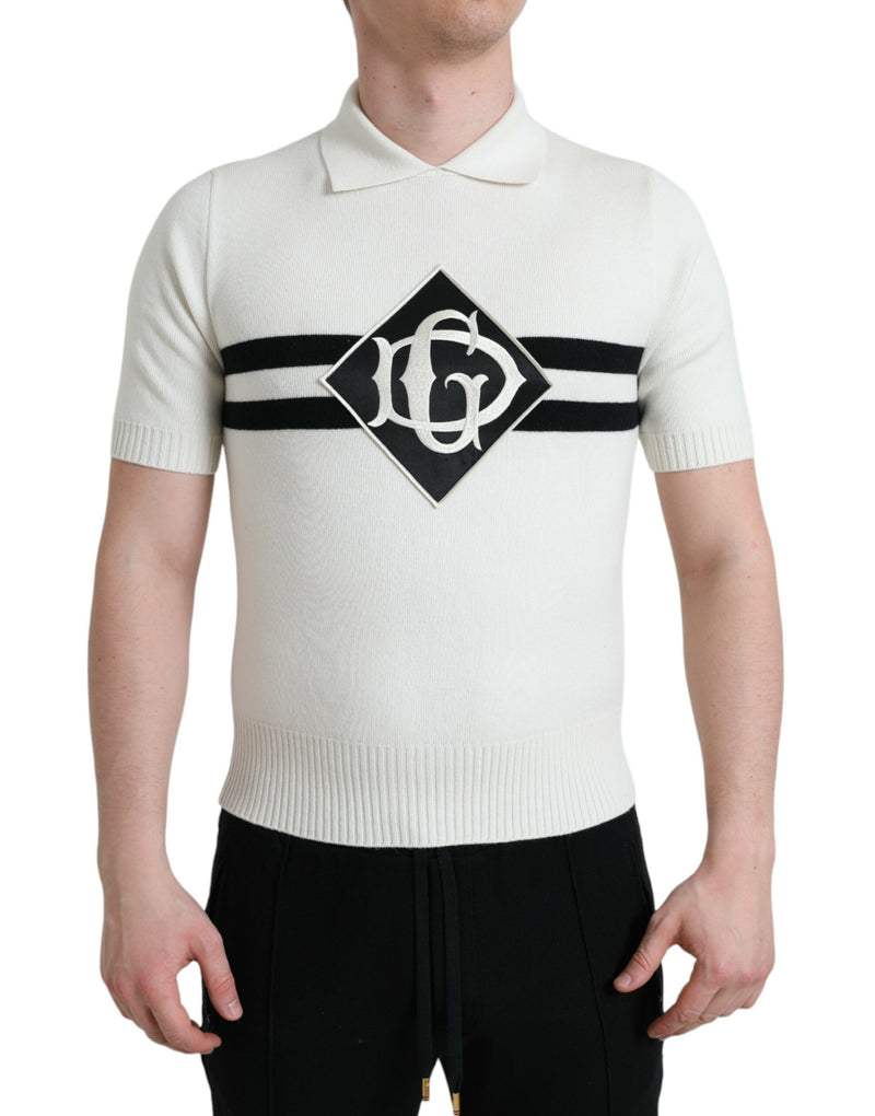 Dolce & Gabbana White DG Logo Collared Henley Shirt Men's T-shirt