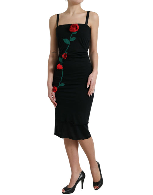 Dolce & Gabbana Elegant Floral Embroidery Wool Midi Women's Dress