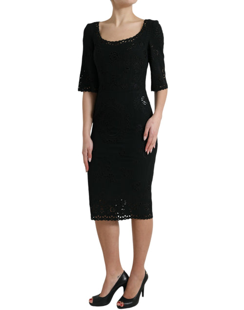 Dolce & Gabbana Black Floral Lace Bodycon Midi Women's Dress