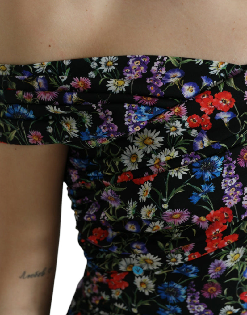 Dolce & Gabbana Elegant Floral Sheath Off Shoulder Women's Dress