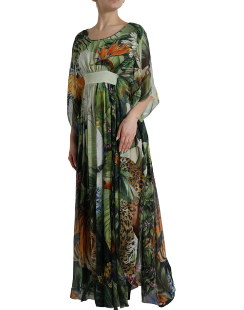 Dolce & Gabbana Elegant Jungle Print Maxi Silk Women's Dress