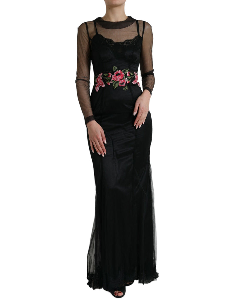 Dolce & Gabbana Floral Embroidery Tulle Long Evening Women's Dress