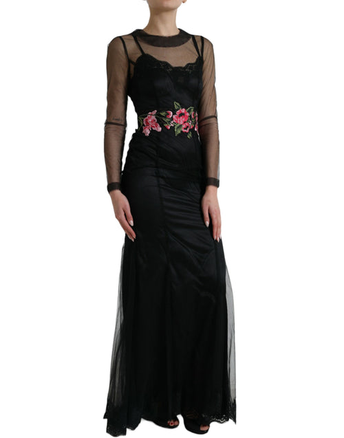 Dolce & Gabbana Floral Embroidery Tulle Long Evening Women's Dress