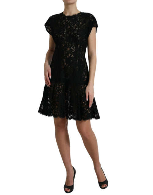 Dolce & Gabbana Elegant Black Floral Lace A-Line Mini Women's Dress