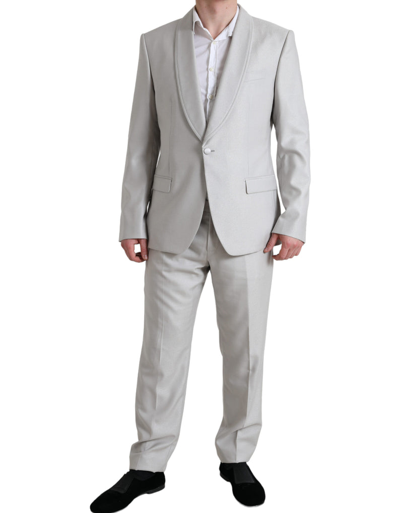Dolce & Gabbana Elegant Silver Slim Fit Wool-Silk Men's Suit