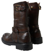 Dolce & Gabbana Elegant Brown Leather Mid-Calf Biker Men's Boots