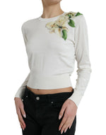 Dolce & Gabbana Silk Floral Applique Pullover Women's Sweater