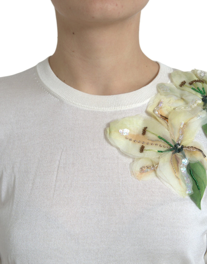 Dolce & Gabbana Silk Floral Applique Pullover Women's Sweater