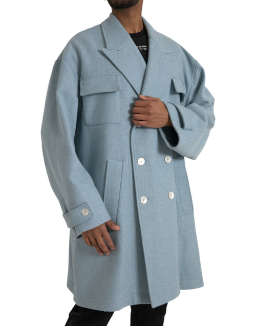 Dolce & Gabbana Blue Double Breasted Trench Coat Men's Jacket