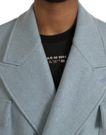 Dolce & Gabbana Blue Double Breasted Trench Coat Men's Jacket