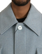Dolce & Gabbana Light Blue Wool Button Trench Coat Men's Jacket