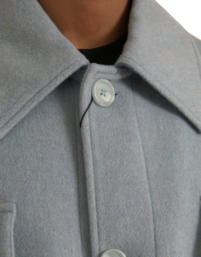Dolce & Gabbana Light Blue Wool Button Trench Coat Men's Jacket